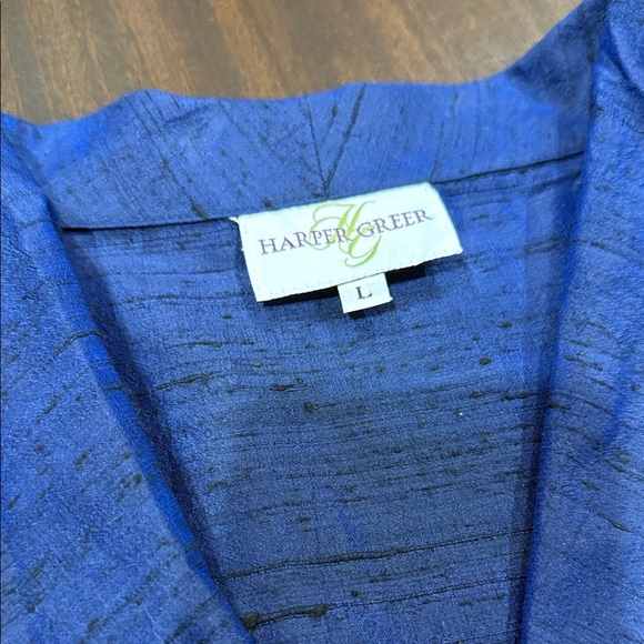 Harper Greer 100% Dupioni Silk Slubby Blue Button Down Shirt. - Picture 2 of 5